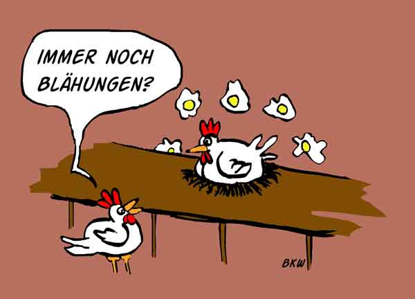 Zeichnung Huhn mit Blhungen