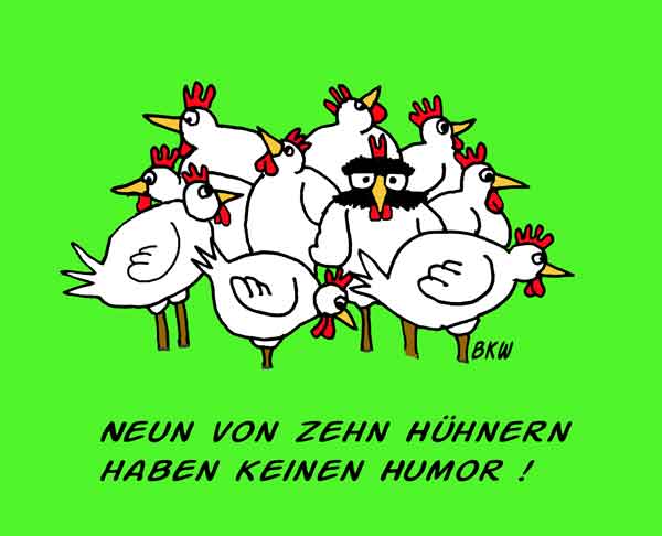 Karikatur: Hühner mit Humor