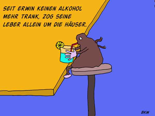 Karikatur Alkohol und Leber
