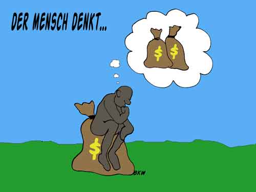 Cartoon Rodins Denker und das Geld