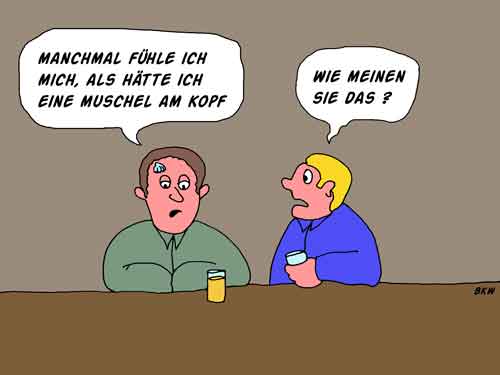 Cartoon Muschel am Kopf